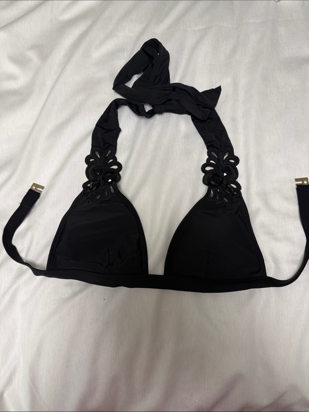 Black Floral Halter Swim Bikini Top - Women Intimates & Sleepwear